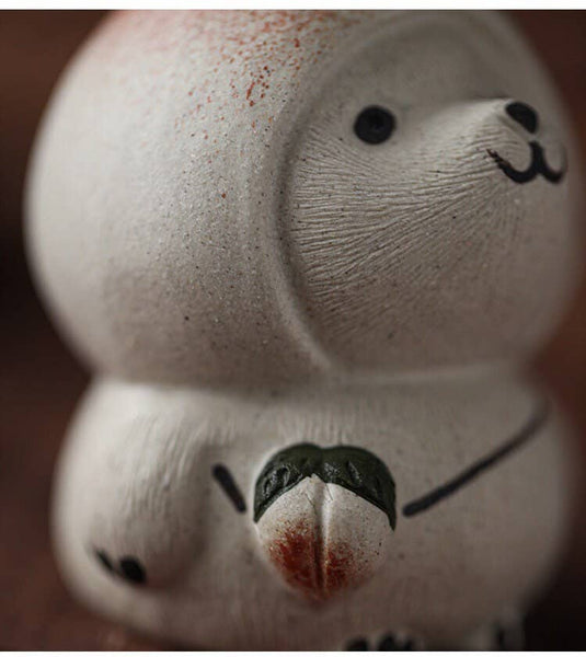 Gohobi Handmade cat ornaments peach panda Tea pets ceramic Y