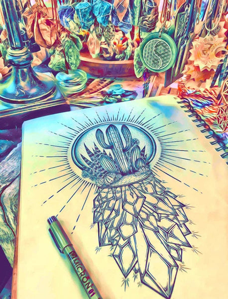 Fan / Crystal Cactus / Cactus Art / Crystal Art / Festival Fan