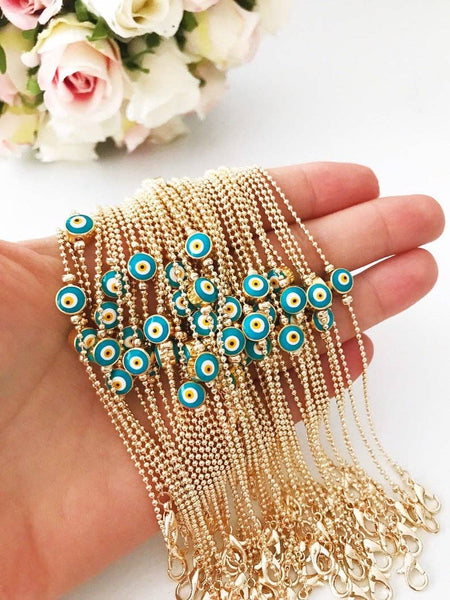 Evil Eye Bead Bracelet, Minimalist Bracelet, Gold Chain Bracelet