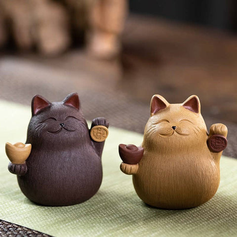 Gohobi Handmade cat ornaments Tea pets ceramic YiXing clay