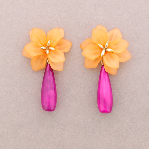 Resin Drop Flower Pendant Earrings
