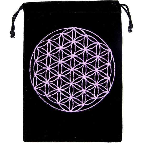 Unlined Velvet Bag Embroidered Flower of Life (Each)
