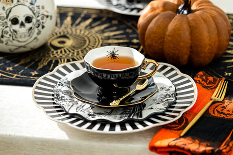 Spider Black Gold 7.5oz Tea Cup and Saucer