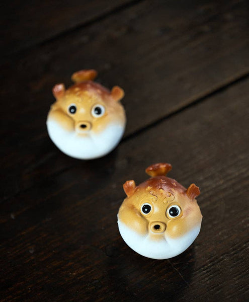 Gohobi Handmade Ceramic YiXing Clay Puffer Fish Ornament Tea