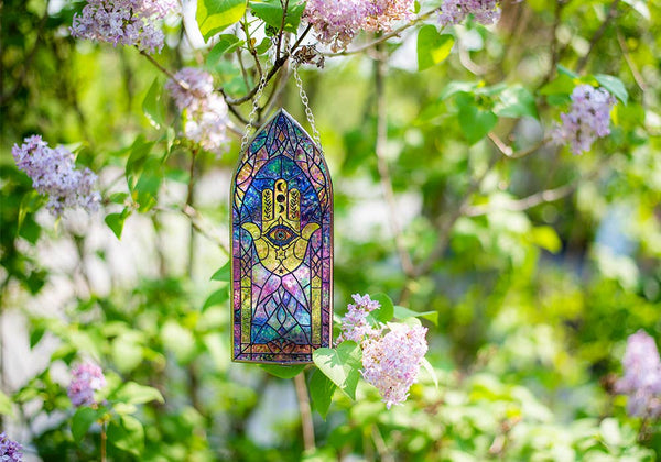 Glass Suncatcher 8in Cathedral  - Fatima Hand (Each)