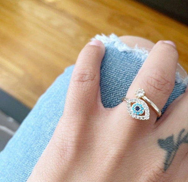 Evil Eye Ring, Greek Jewelry Ring With Eye, Protection Ring, Zircon Ring