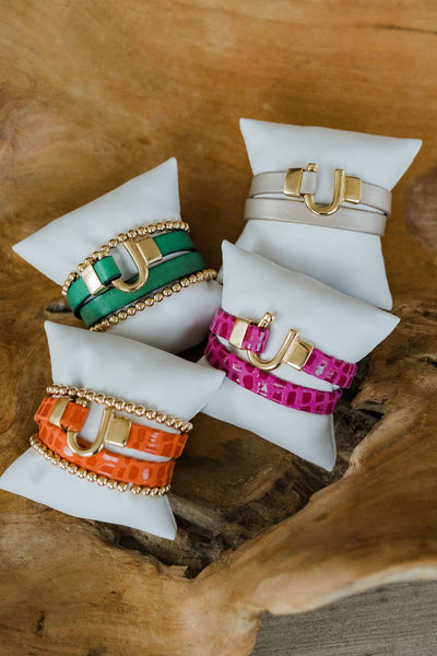 Horseshoe Spots Leather Bracelet Wrap - 5 color choices