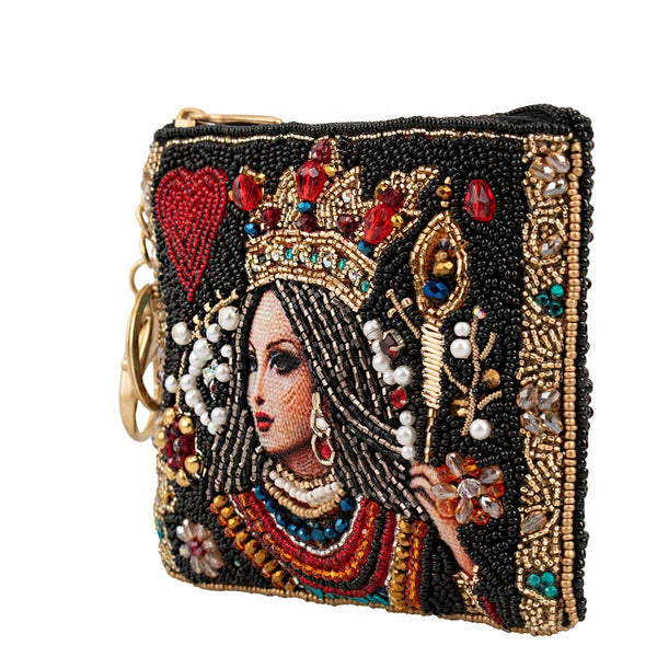The Queen Playing Card Beaded Coin Purse