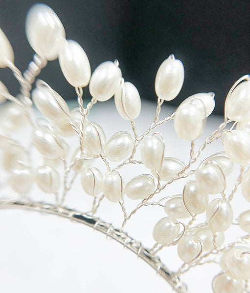White Pearl Halo Crown, Fairy Silver Crown, Princess Crown