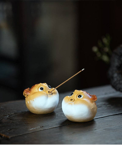 Gohobi Handmade Ceramic YiXing Clay Puffer Fish Ornament Tea