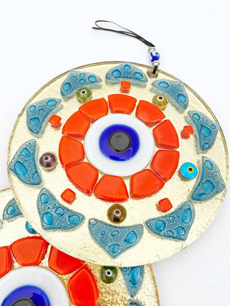 Patterned Evil Eye Wall Hanging, Handmade Glass Wall Decor