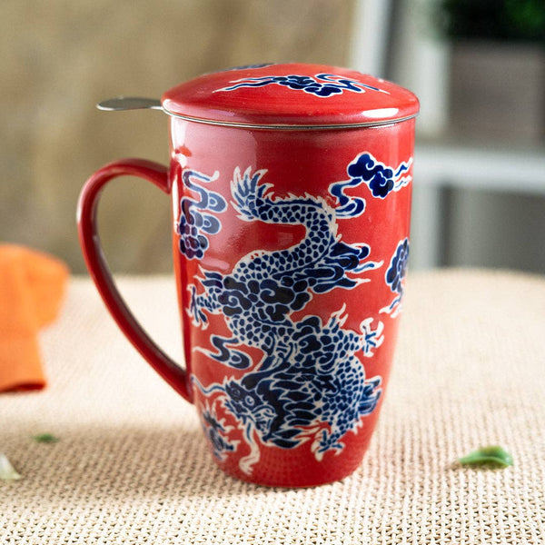 Oriental Dragon Design 15oz Tea Mugs with Lid and Infuser for Loose Leaf Tea (4/32)