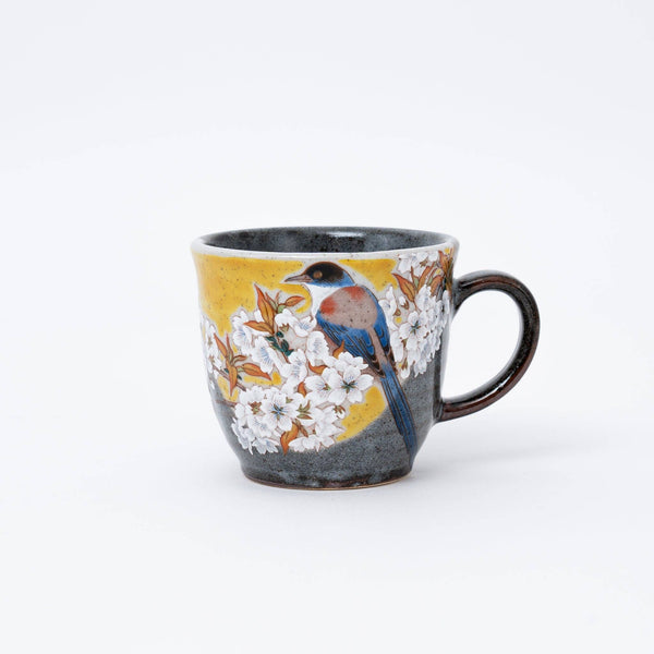 Handmade Kutani Ware Yoshidaya Cherry Bird Mug