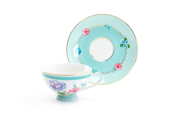 Mint Flower Garden 7oz Fine Porcelain Cup & Saucer Set of 2
