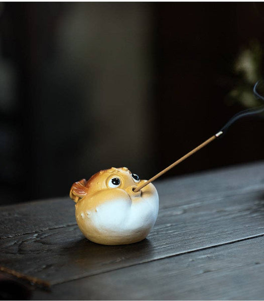 Gohobi Handmade Ceramic YiXing Clay Puffer Fish Ornament Tea
