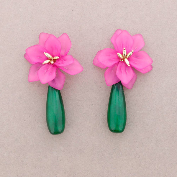 Resin Drop Flower Pendant Earrings