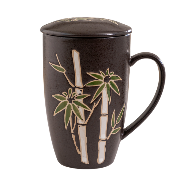 Bamboo Design 15oz Tea Mugs with Lid and Infuser