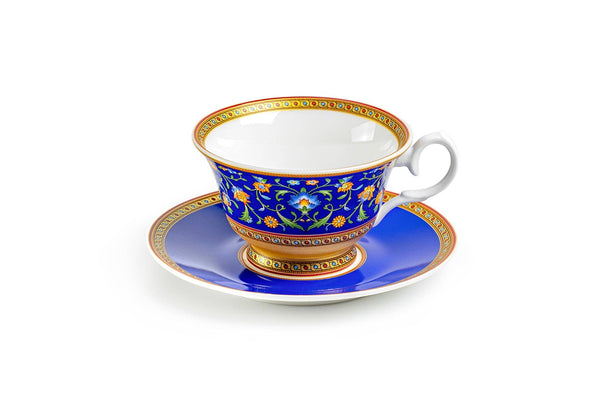 Royal Blue Floral 6oz Bone China Tea Cup and Saucer