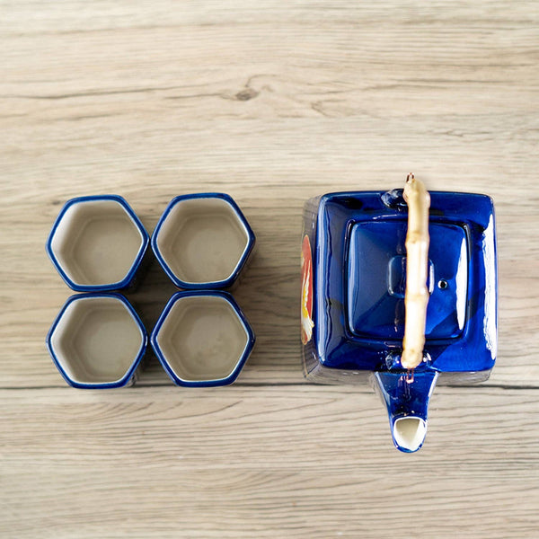 Moon Design Tea Set Moon Crane Design Tea Set 20oz Tea Pot with 4 Hexagon Cups (4/8 ...