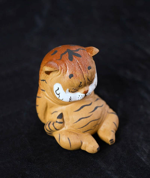 Gohobi Handmade sleepy tiger ornaments Tea pets ceramic YiXi
