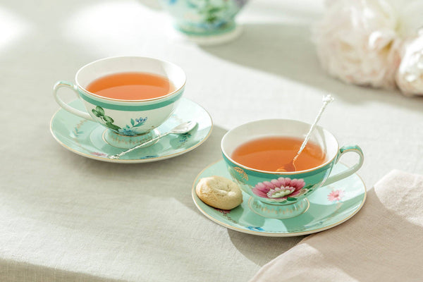 Mint Flower Garden 7oz Fine Porcelain Cup & Saucer Set of 2