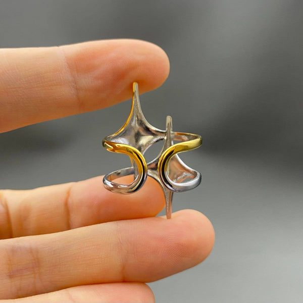 Two Tone Double Star 18K Gold Plated S.Steel Ring - FGS
