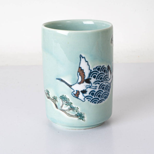 Japanese Crane Yunomi Style Tea Cup Reactive Glaze 10 fl oz (12/72)