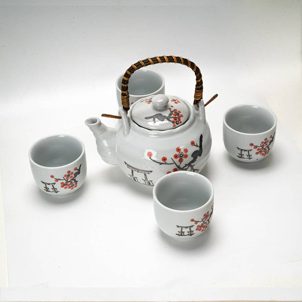Sakura with Torii Tea Set 22oz Tea Pot with 4 Cups (1/12)