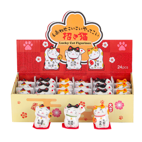 24 Piece Assortment Maneki Neko Lucky Cat Figurines 2 Inch (1/30)