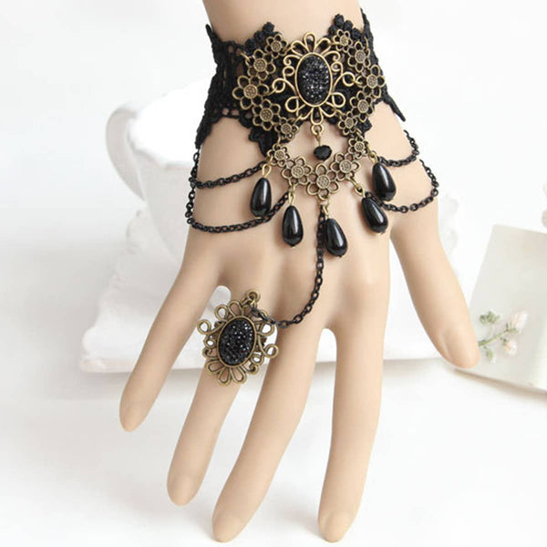 HALLOWEEN  GOTHIC LACE BRACELET WITH RING JEWELRY_CWMM0149