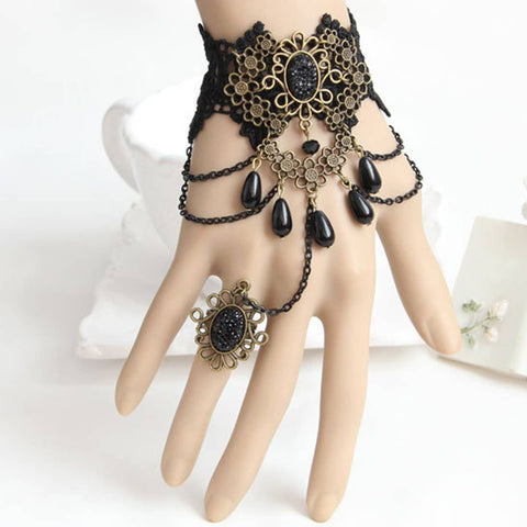 HALLOWEEN  GOTHIC LACE BRACELET WITH RING JEWELRY_CWMM0149