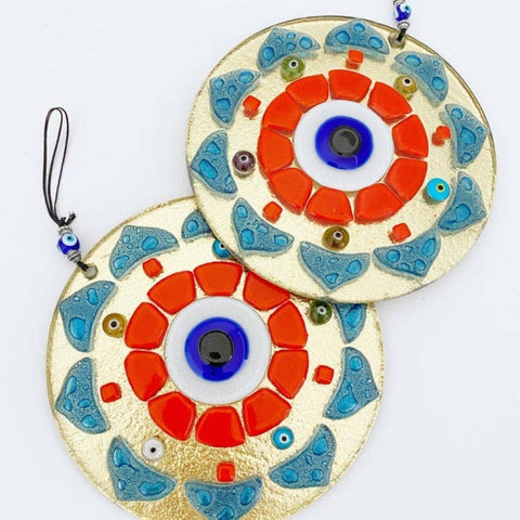 Patterned Evil Eye Wall Hanging, Handmade Glass Wall Decor