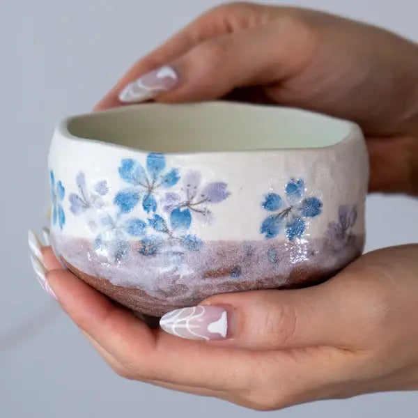 Blue Sakura Cherry Blossoms Mini Matcha Bowl 8oz 3.75"D