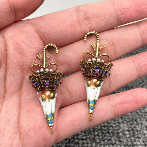 Vintage Enamel Umbrella Post Earrings