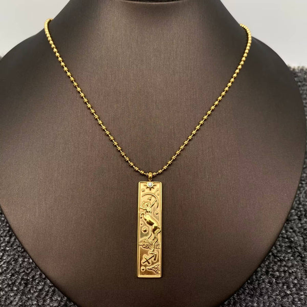 Rectangular 18K Golden SS Zodiac Signs Charm Necklace - FGS