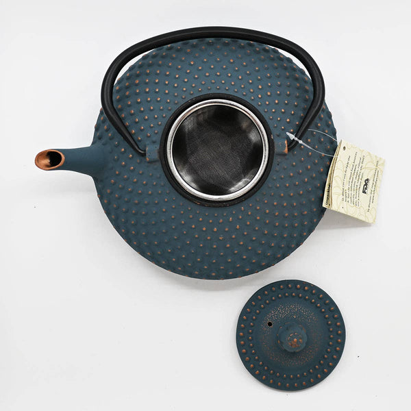 Teal Blue Hobnail Design 42oz Cast Iron Tea Pot (1/8)