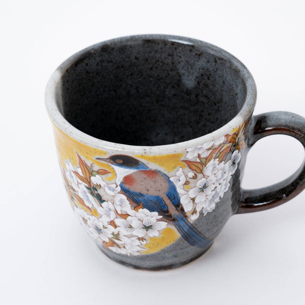 Handmade Kutani Ware Yoshidaya Cherry Bird Mug