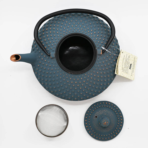 Teal Blue Hobnail Design 42oz Cast Iron Tea Pot (1/8)