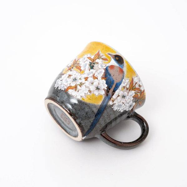 Handmade Kutani Ware Yoshidaya Cherry Bird Mug
