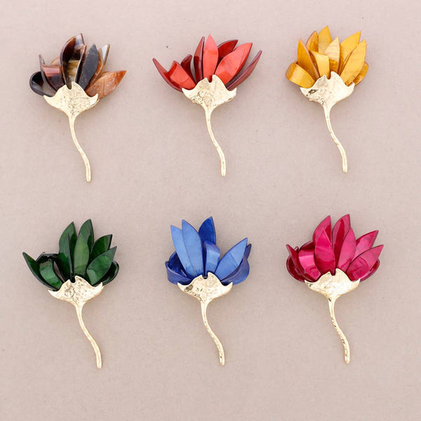 Resin Metal Flower Brooch