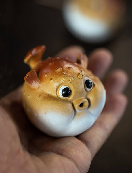 Gohobi Handmade Ceramic YiXing Clay Puffer Fish Ornament Tea