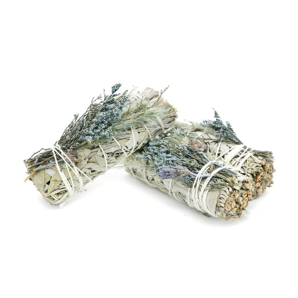 White Sage Smudge Stick, Blue Bouquet Floral | 4 in.