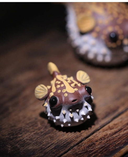 Gohobi Handmade pufferfish ornaments Tea pets ceramic YiXing