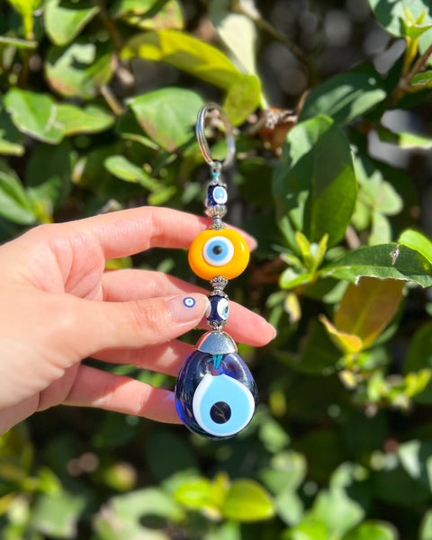 Handmade Keychain with Evil Eye Beads, Boho Keychain