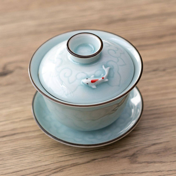 Gaiwan Tea Brewing Cup with Lid Sky Blue Koi (1/80)