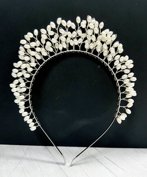 White Pearl Halo Crown, Fairy Silver Crown, Princess Crown