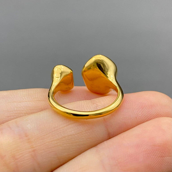 Double Green Zircon 18K Gold Plated Stainless Stee Ring