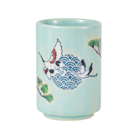 Japanese Crane Yunomi Style Tea Cup Reactive Glaze 10 fl oz (12/72)