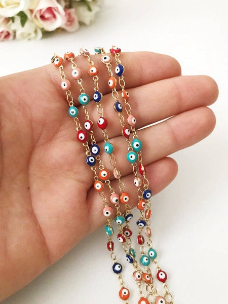 Evil Eye Chain Bracelet, Rainbow Evil Eye Bead Bracelet, Gol