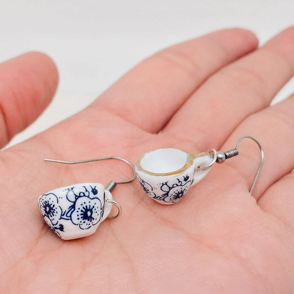 Ceramics Tea Cup Design Charm Dangle Earrings